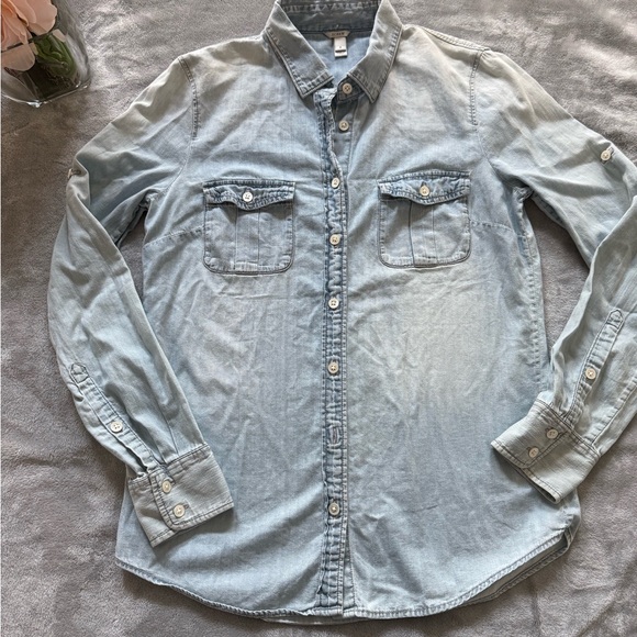 J. Crew Tops - J. Crew Blue Button Down Shirt Classic Wash Denim Style
